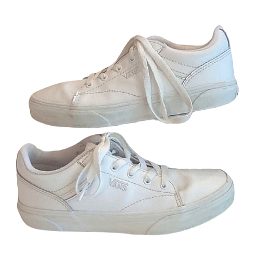 Vans Off The Wall Classic White Lace Up Low Top Leather Athletic Sneaker Youth 3
